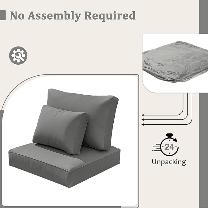 8-Piece Outdoor Cushions for Patio Furniture Thick Outdoor Chair Cushions Resilient Foam Waterproof Deep Seat Cushion Replacement for 3-Seat Sectional Sets Liner&Cover Light Grey