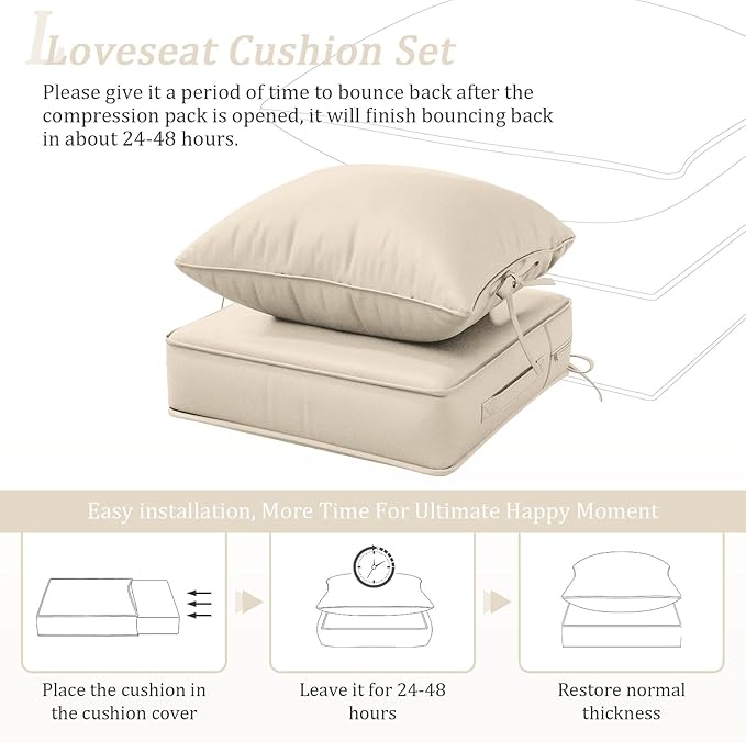 Outdoor Patio Chair Cushions Set 19 L X 19 W X 4 H Inch Waterproof & Fade Resistant Deep Seat and Back Cushions with Removable Covers Outdoor Seat Cushion Set for Chairs and Sofas