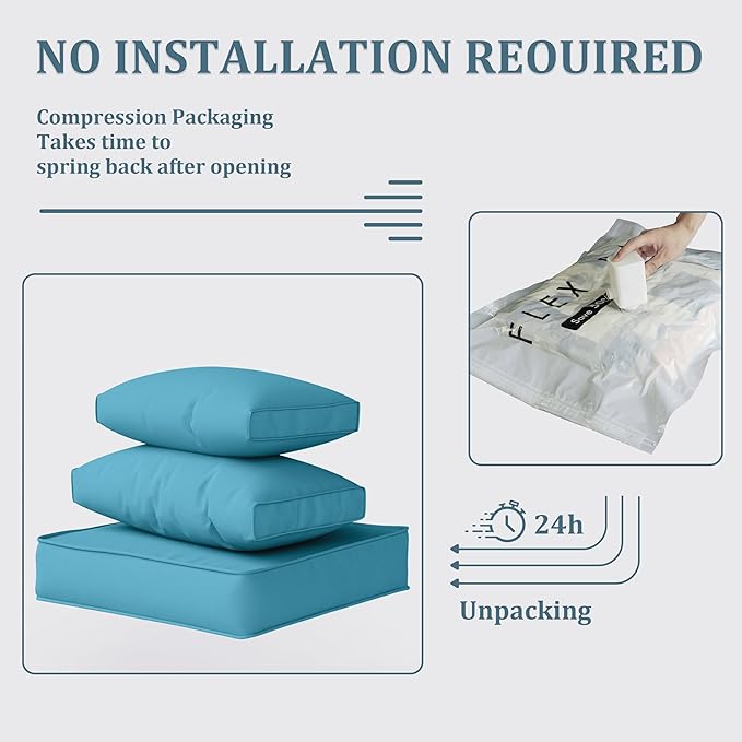Patio Furniture Cushions, Replacement Outdoor Cushions for 4-Seat Patio Furniture, Waterproof Cushions for Outdoor Sectional Sofa Couch, Lake Blue