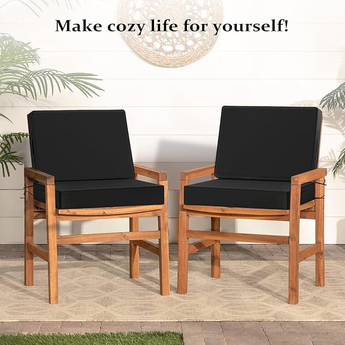Cozyide 22x22 Outdoor Cushions for Patio Furniture, Waterproof Outdoor Chair Cushions with Non-Slip Ties and Handle, Washable Deep Seat Cushions for Outdoor Furniture with Removable Cover, Black