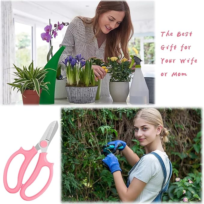 3 Pcs Garden Scissors Floral Shears,Professional Floral Scissors with Comfortable Grip Handle,Premium Garden Pruning Shears for Plants Trimming and Fruit Picking Trimming,Pink