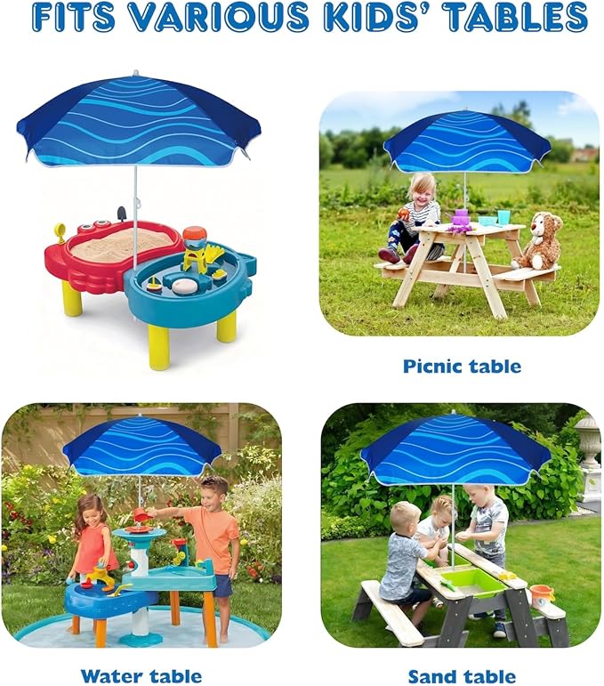 AMMSUN 5ft Seaside Umbrella for Sand Box and Water Table - Kids Durable Umbrellas for children Beach Camping Garden Outdoor Play Shade (5ft Navy Blue)