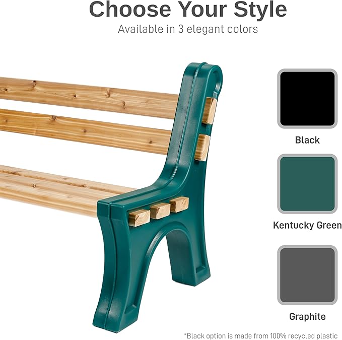 RTS Home Accents Custom Length Lightweight Indoor or Outdoor Bench Ends with Backrest (Wood & Screws Sold Separately), Kentucky Green