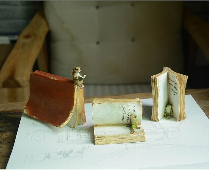 Top Collection Miniature Fairy Garden and Terrarium Frog Hiding in Book Figurine