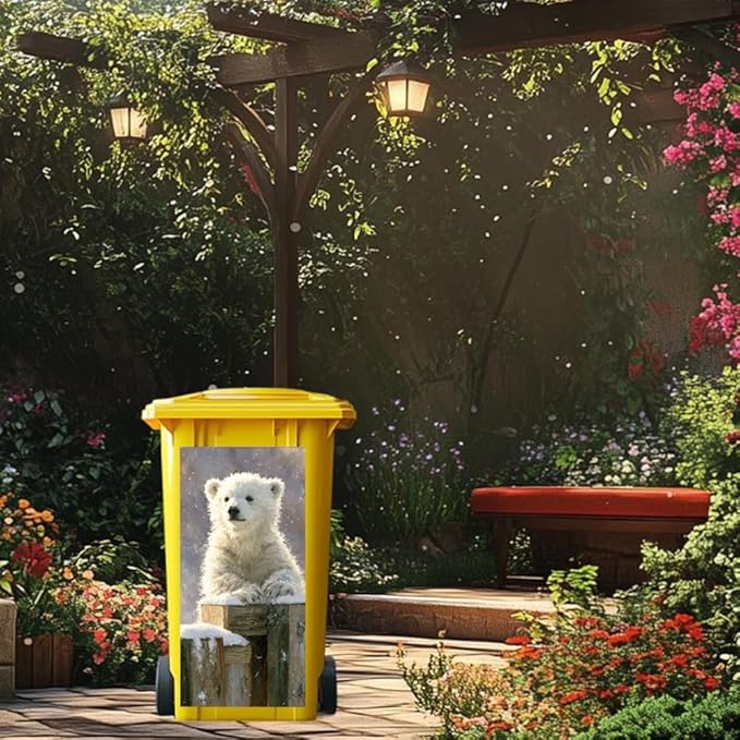 2PC Trash Can Sticker 14.57 x 32.28 Inch Polar Bear and Fox Design Winter Forest Theme Decorative Garbage Bin Cover Outdoor Trash Can Decal Art for Home Yard Garden Christmas Decoration