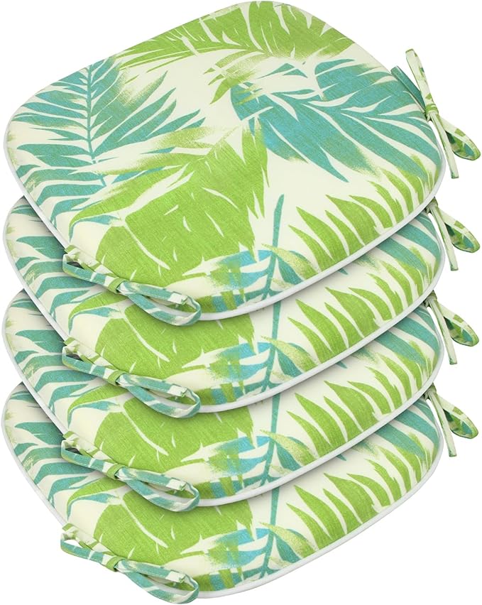 SleepMan Outdoor 17"x16" Chair Cushions with Ties Set of 4, Water Resistant All Weather U-Shape Seat Pads for Patio Garden Furniture Indoor Fade Resistant Patio Cushions (Green Bamboo)