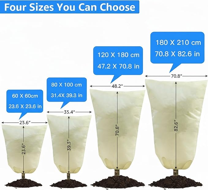 MIXC 4 Packs 2 Size Plant Covers Freeze Protection, Winter Plant Cover Cold Weather Tree Frost Cloth Warm Blankets Shrub Covers for Outdoor Plant (23''×23''+47''×71'')