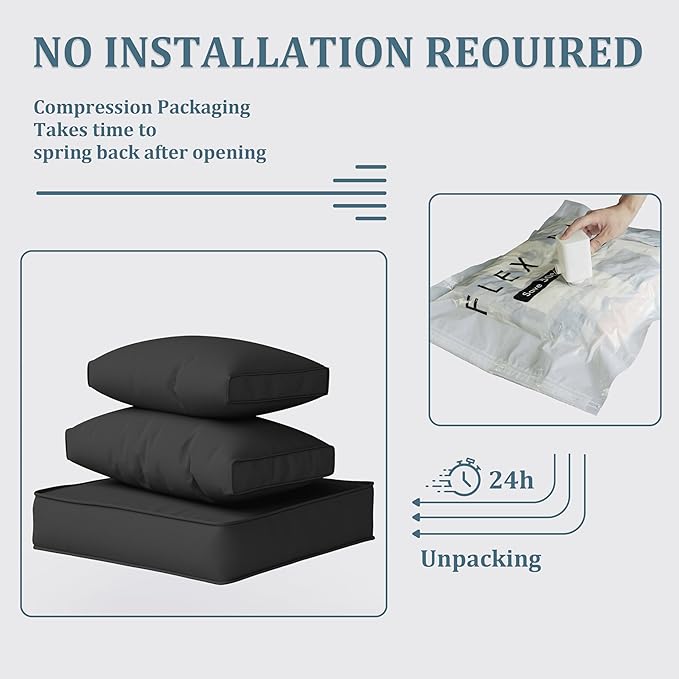 Patio Furniture Cushions, Replacement Outdoor Cushions for 4-Seat Patio Furniture, Waterproof Cushions for Outdoor Sectional Sofa Couch, Black