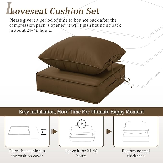 Outdoor Patio Chair Cushions Set 19 L X 19 W X 4 H Inch Waterproof & Fade Resistant Deep Seat and Back Cushions with Removable Covers Outdoor Seat Cushion Set for Chairs and Sofas