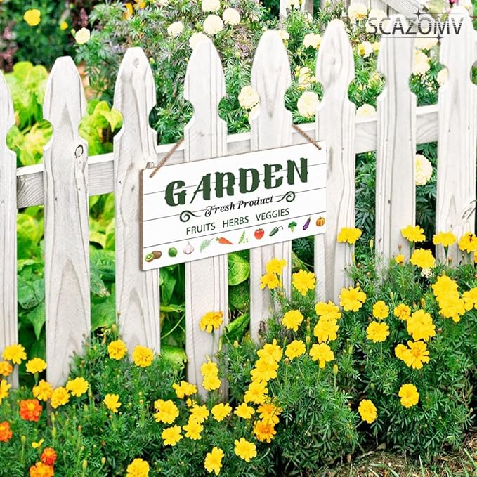 SCAZOMV Garden Sign Decor Garden Fresh Product Fruits Herbs Veggies Funny Outdoor Decorative Backyard Patio Farmhouse Potting Shed She Shed Personalized Wooden Hanging Plaque 5"X 10"