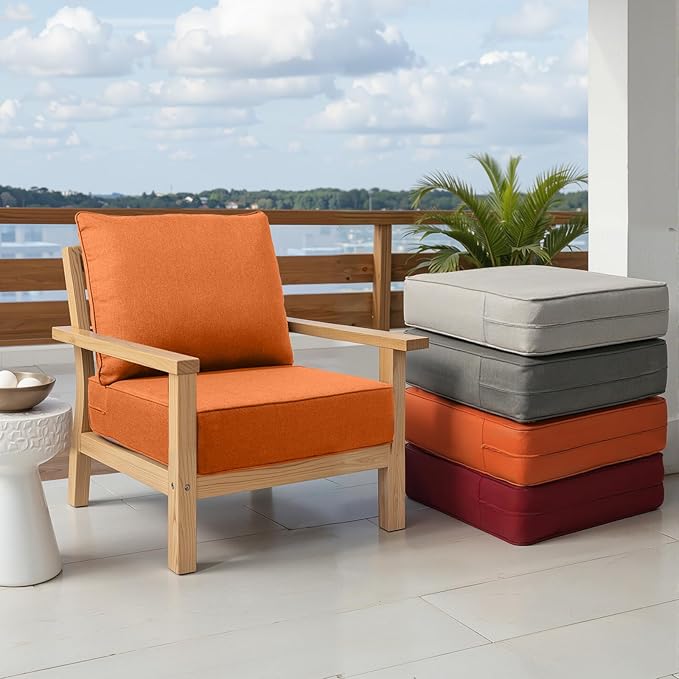 Outdoor Chair Cushion Set, 24x24 Waterproof Patio Chair Cushion, 6" Thickened Seat Cushion for Outdoor Chair and Couch, Include 1 Back & 1 Seat Cushion, Thick/Orange