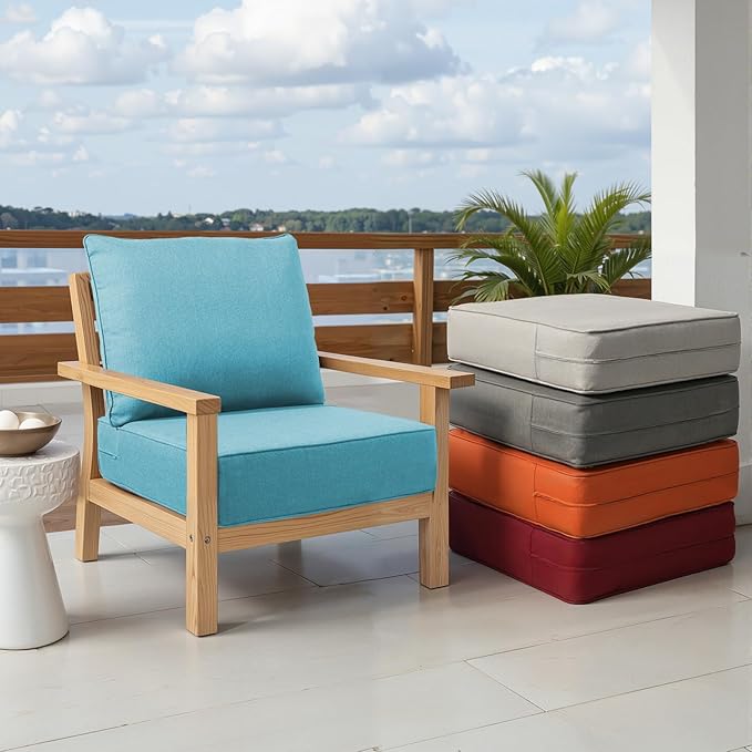 Outdoor Chair Cushions Set of 2, Waterproof 24x24 Patio Chair Cushions, 6" Thickened Seat Cushion for Outdoor Furniture, Couch Cushion Replacement, Include 2 Back & 2 Seat Cushion, Thick/CyanBlue