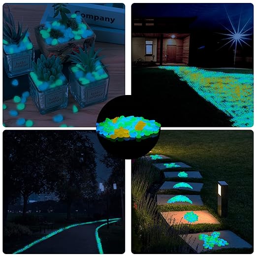 900pcs Glow in The Dark Rocks Outdoor Decorations Stones Small Luminous Pebbles Indoor/Outdoor Decor for Garden Fish Tank Aquarium Planter Walkway - Green & Blue