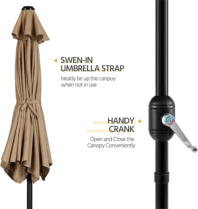 Yaheetech Patio Umbrella, 9' Outdoor Table Umbrella with Sturdy Ribs, Push Button Tilt and Crank for Pool, Yard, Garden, Deck