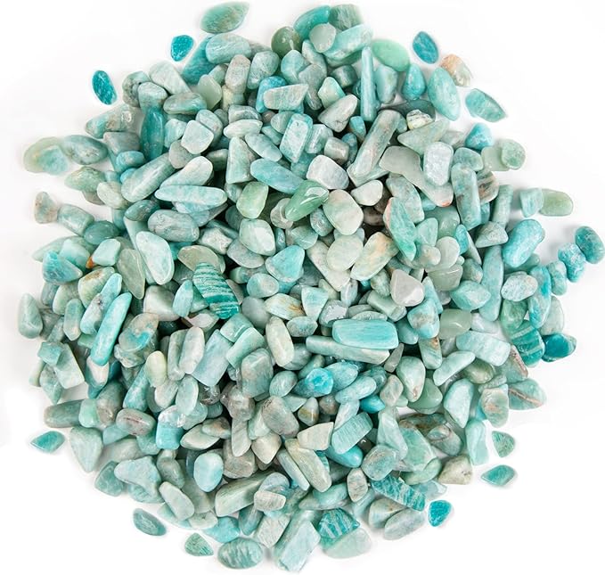 QICQDRAM Natural Green Amazonite Crystals Bulk 0.9 Lb/405g Small Tumbled Chips Crystal Stone Decorative Pebbles for Home Decoration & Fish Turtle Tank, Vase Filler, Plants Decor