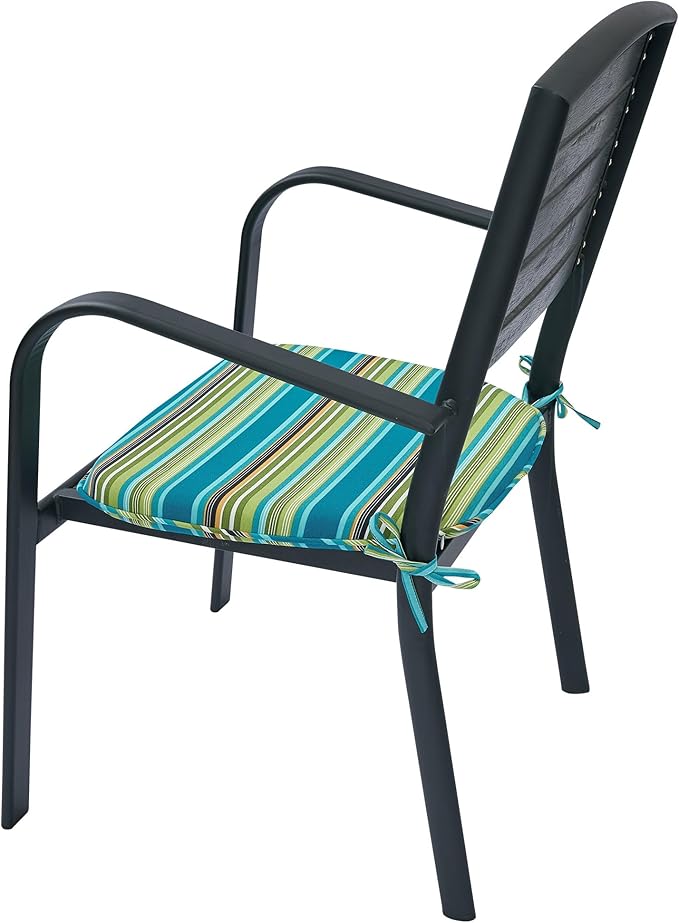 FUNHOME 17"x16"x2" Outdoor Chair Cushions Set of 2, Water Resistant Patio Chair Pads with Ties, Seat Cushions for Home Garden Furniture Decoration-Green Stripe