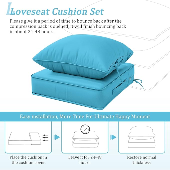 Outdoor Patio Chair Cushions Set 22 L X 24 W X 4 H Waterproof & Fade Resistant Deep Seat and Back Cushions with Removable Covers Outdoor Seat Cushion Set for Chairs and Sofas