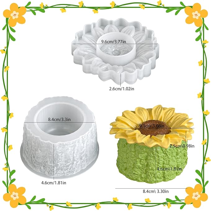 Tree Stump Planter Jar Silicone Mold with Sunflower Lid for DIY Candle Holder, Epoxy Resin Storage Container, Cement Plaster Craft - Flower Pot, Candy Dish, Fairy Garden Decor