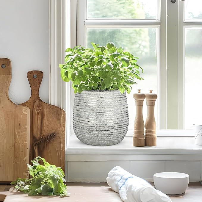 DILATATA Ceramic Pots with Drainage Hole 6.7 Inch Flower Plant Pot Indoor Round Planter Pot for Succulents, Cacti, Cactus, Snake Plants Home Decor - Silver