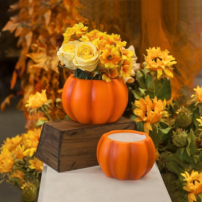 Holiday Designs - 5.5 Inch Pumpkin Planter Pots, Set of 12 Matte Ceramic Pumpkin Pottery for Fall Flowers, Succulents, Halloween & Thanksgiving Decor (Orange, 5.5" D)