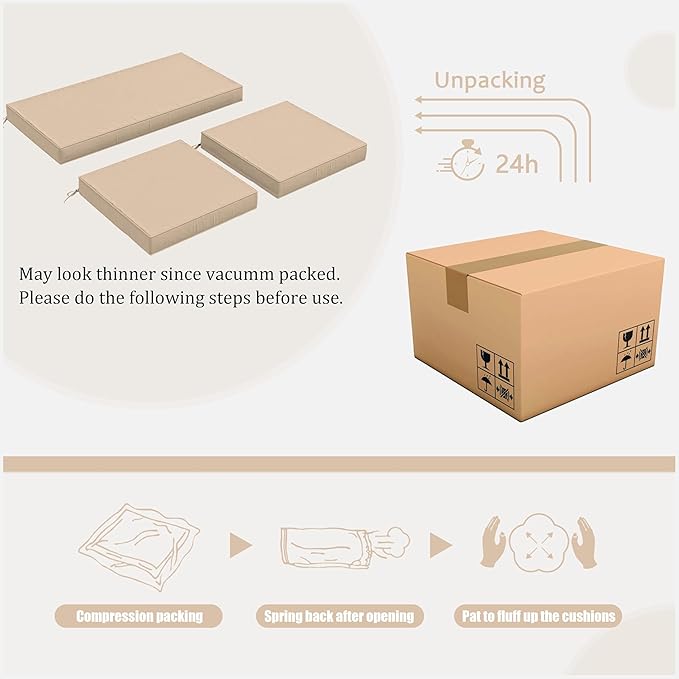 3 Pack Outdoor Replacement Cushions,36L x 18W x 3H,18L x 18W x 3H inch, High-Elastic Replacement Sponge for 4-Seater Water-Resistant Patio/Sofa with Removable Covers (Sand)