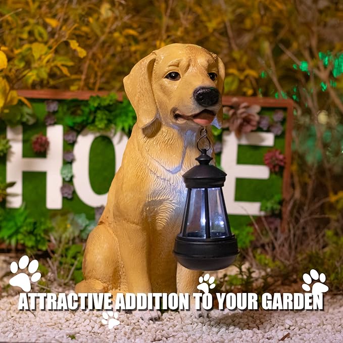 Garden Dog Statues Outdoor Decor, Solar Lights Outdoor Statue Outdoor Decorations Solar Dog Ornaments for Patio, Lawn, Yard Art Decoration, Housewarming Garden Gift