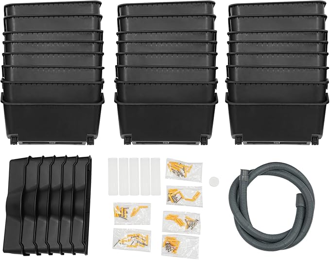 Vertical Wall Planter for Indoor Plant-Walls Mounted Pot with 6 Drainage Tray 24 Pack, with 6.56ft Drainage Pipe, for Decor, Plastic Pots Balcony Planters, Plants Hanging (24, Black)
