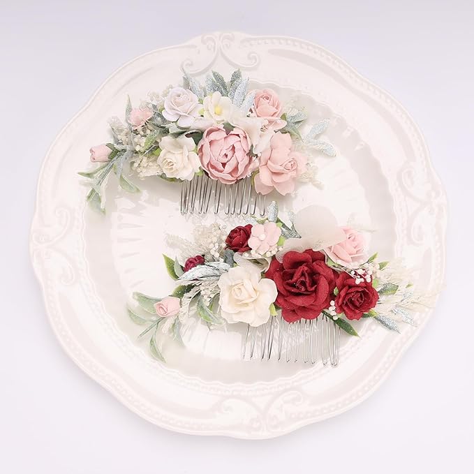 Blush Pink Floral Hair Comb with Baby's Breath Dried Flower Bridesmaids Hair Clips Garden Wedding Hair piece Photo Prop