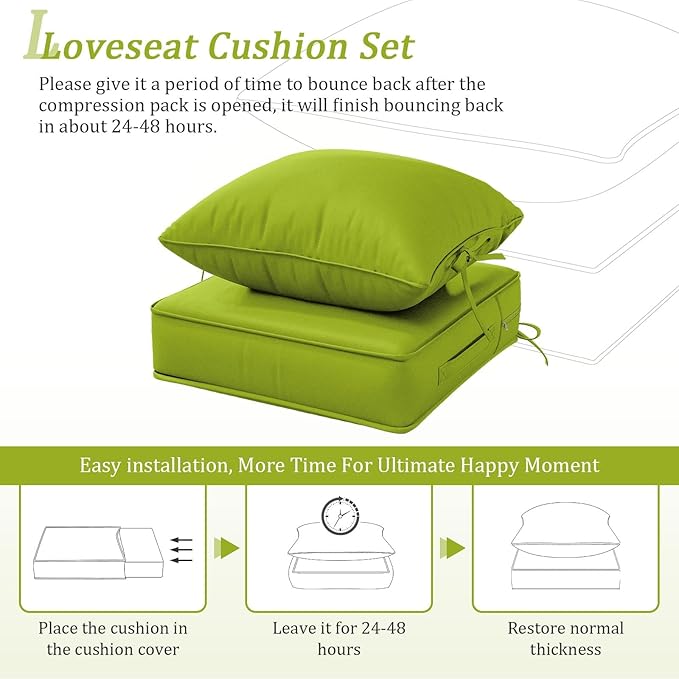 Outdoor Patio Chair Cushions Set 19 L X 19 W X 4 H Inch Waterproof & Fade Resistant Deep Seat and Back Cushions with Removable Covers Outdoor Seat Cushion Set for Chairs and Sofas