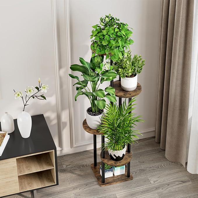 AZERPIAN Plant Stand Indoor 5 Tier Metal Plant Shelf for Multiple Plants Corner Tall Flower Holders for Living Room Balcony Bedroom Patio Garden (Black, 5 Tier)