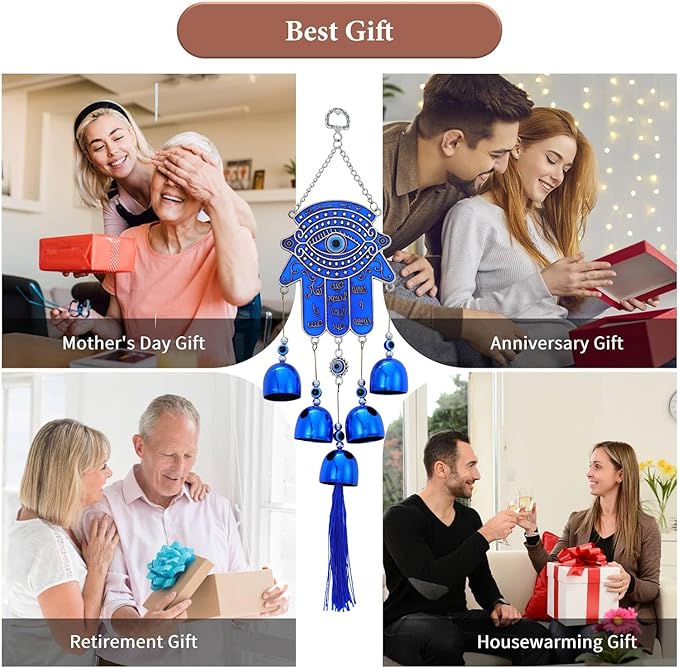 BWINKA Unique Wind Chimes for Outdoor Garden Home Hanging Decoration (Hamsa Hand)