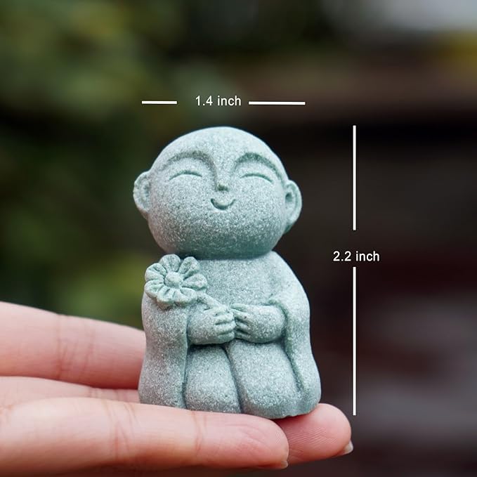 OwMell Japanese Jizo Monk Statue, Buddha Jizo Figurine Memorial Aquarium Statue Ornament - Flower