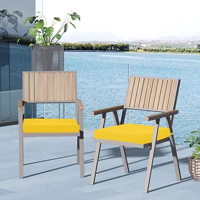 Cozyide Outdoor Chair Cushions, Waterproof Patio Seat Cushions with Adjustable Straps, Square Corner Patio Chair Cushions for Garden, Yellow, 18.5x16x3 Inch (Pack of 4)