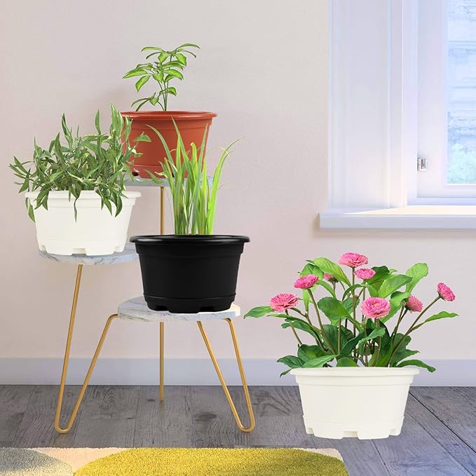 5 Pack 10.5 inch Plant Pots,Planter-Pots-for-Plants,Plastic Flower Pot for Indoor Outdoor Plants with Drainage Holes & Trays, Decorative Garden Containers Sets for Houseplants