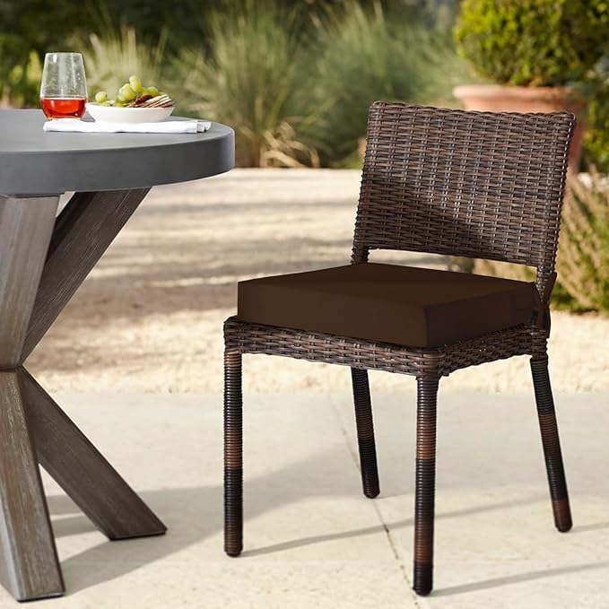 downluxe Waterproof Outdoor Chair Cushions Set of 2, 19" x 19" x 3" Patio Chair Cushion with Non-Slip Ties & Handle, Square Outdoor Cushion for Patio Furniture with Removable Cover, Brown