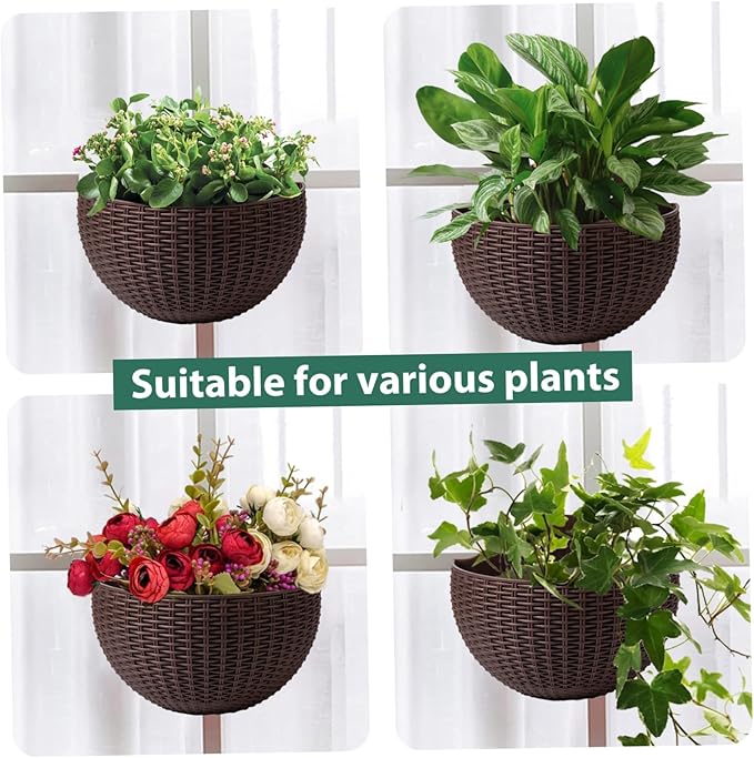 Wall Planter 2PCS Wall Hanging Planter Half Round Fence Planters with Drainage and Hooks Wall Mounted Planters for Balcony Garden Railing Coffee
