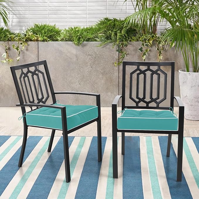 HARBOREST Outdoor Chair Cushions Set of 2, Tufted Patio Chair Cushions with Ties, Square Corner Outdoor Cushions for Patio Furniture, Lawn Chairs, Wicker Chairs, 19" x 19" x 5", Teal