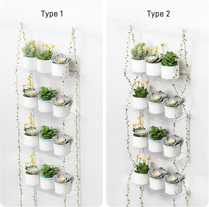 Sumerflos Acrylic Window Boxes Window Plant Shelves 4 Tier - Clear Hanging Shelf Indoor Jute Twine Adjustable Plant Holder for Window Wall Living Room Balcony Natural