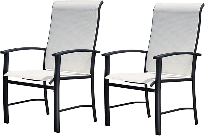 Outdoor Dining Chairs Set of 2, Patio Chairs with Metal Frame & Textilene Fabric, Perfect for Patio Garden Deck