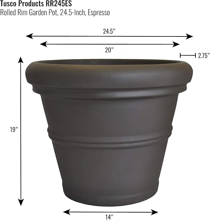 Tusco Products RR245ES Classic Rolled Rim Garden Planter, 24.5", Espresso