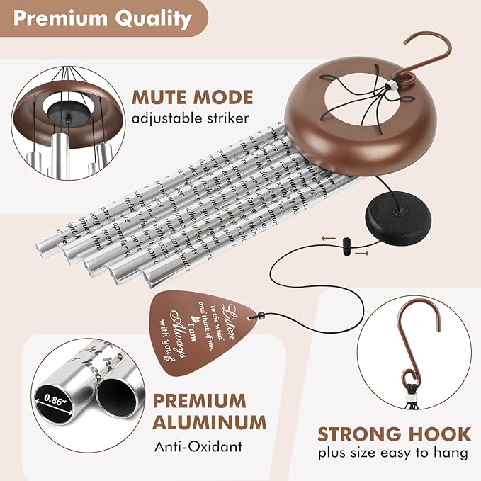 Sympathy Gift Wind Chimes for Outside - Memorial Wind Chimes for Loss of Loved One, Memorial Gifts for Loss of Mother Father, Bereavement Gifts in Memory of Loved One for Condolence Remembrance, Brown