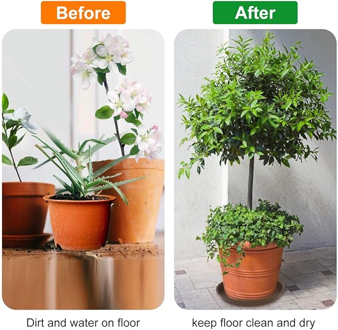 Plant Saucer 12 inch, Heavy Large Planter Durable Thicker Plastic Plant Trays for Indoors and Outdoor, Plant Saucer Drip Trays,Brown (12" - 3 Pack)
