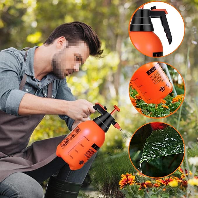 2 Pcs Garden Pump Sprayer, 0.5Gallon/68oz Hand-held Lawn Pressure Orange Spray Bottle with Adjustable Nozzle (FKM Gasket Update)
