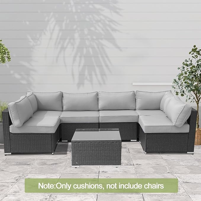 14Piece Outdoor Sofa Cushion Replacement Patio Furniture Waterproof Cushion with Zippers fit 6-Seat Outdoor Wicker Rattan Sectional Couch (Light Gray, 25.6"x25.6"x3.9")