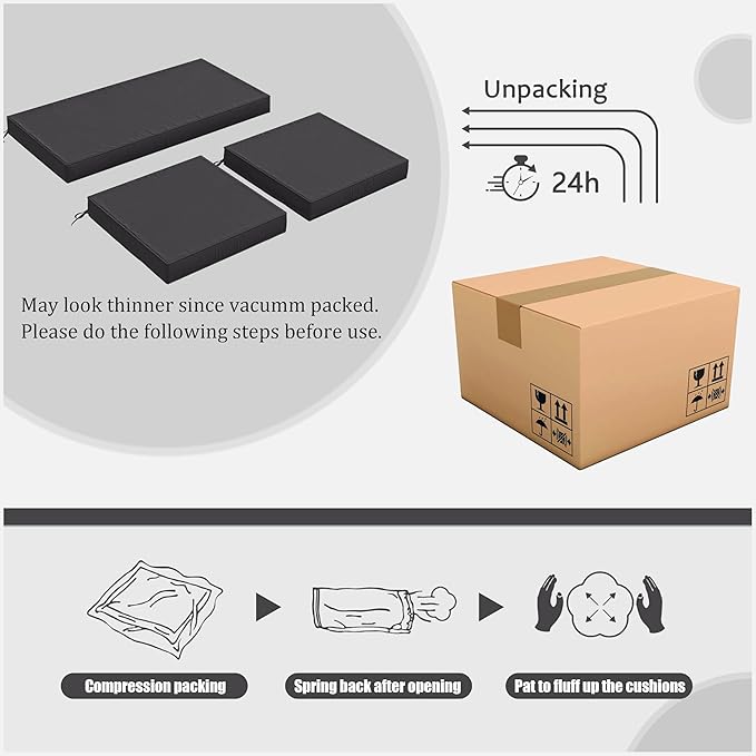 3 Pack Outdoor Replacement Cushions,36L x 18W x 3H,18L x 18W x 3H inch, High-Elastic Replacement Sponge for 4-Seater Water-Resistant Patio/Sofa with Removable Covers (Grey)