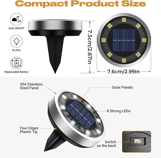 Solar Ground Lights,12 Pack Flat Solar Lights Outdoor Waterproof, Bright LED Solar Disc Lights, 6000K Cool White Landscape Lighting for Outside Yard Garden Pathway Driveway Lawn