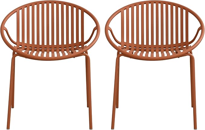 Christopher Knight Home Set of 2 Tita Modern Patio Outdoor Dining Chairs, Stacking Chair, Outside Dinner,Garden/Balcony/Poolside Stackable Accent Chairs,Metal Legs,Plastic Cutout Backrest,Burnt Orange