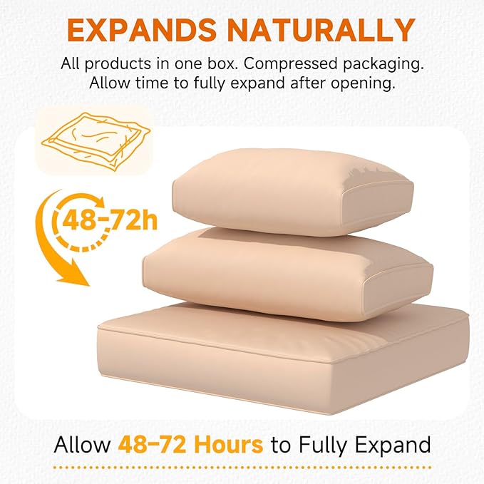 HOMREST Outdoor Replacement Cushions for Patio Furniture,Water-Repellent Sofa Cushion for 4-Seat Rattan Wicker Sectional Patio Conversation Sets,9-Piece Cushions Set for Outdoor Couch,Khaki