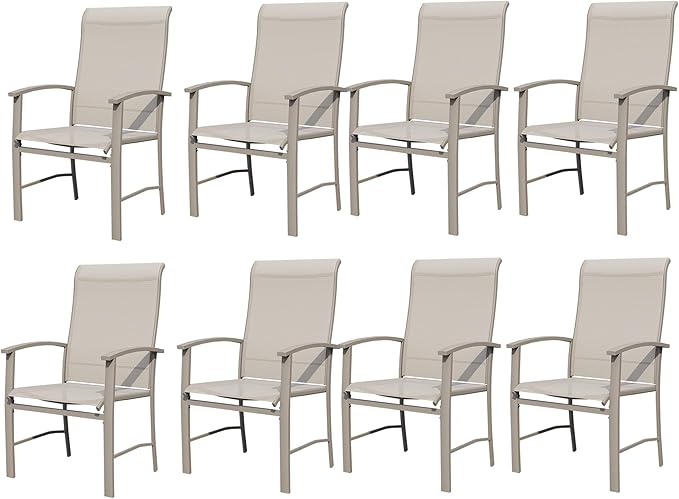 Outdoor Dining Chairs Set of 8, Patio Chairs with Metal Frame & Textilene Fabric, Perfect for Patio Garden Deck