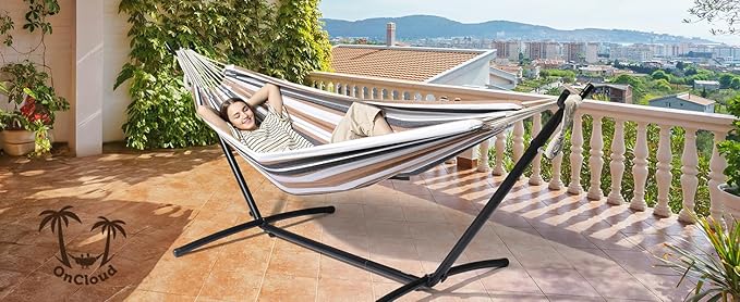 ONCLOUD 9FT Steel Hammock Stand Only, Heavy Duty Hammock Rack with Storage Bag, Portable Hammock Frame for Outdoor Patio, Garden, Courtyard, Balcony or Indoor (450LBS, Black)